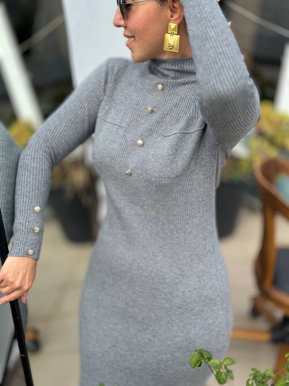 Casual Women's Red Stretchable Ribbed Knit Midi Dress - Slim Fit, Standard Sizes - Womenswear Casual Wear
