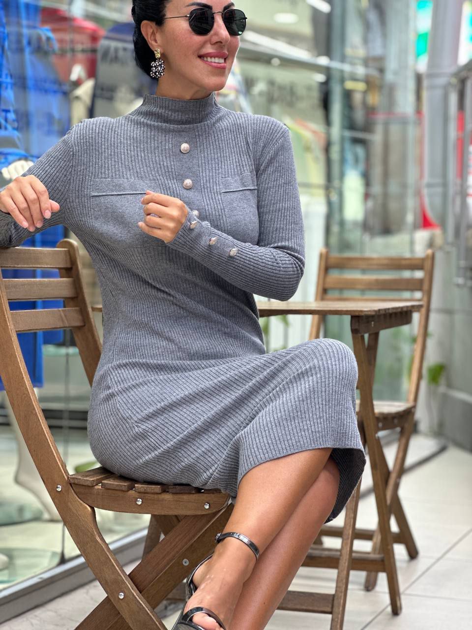 Casual Women's Red Stretchable Ribbed Knit Midi Dress - Slim Fit, Standard Sizes - Womenswear Casual Wear