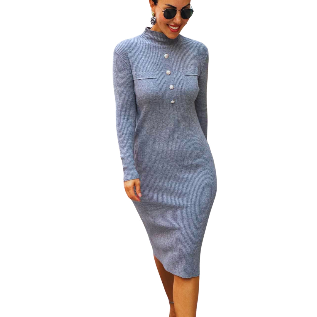 Casual Women's Red Stretchable Ribbed Knit Midi Dress - Slim Fit, Standard Sizes - Womenswear Casual Wear