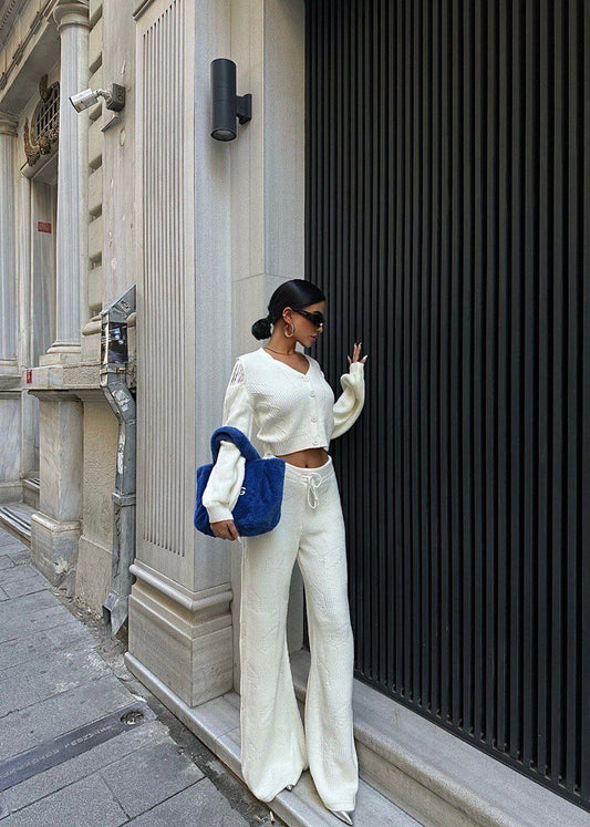 Women’s Two-Piece Set with Tassel Sleeves and Fringe Wide-Leg Pants