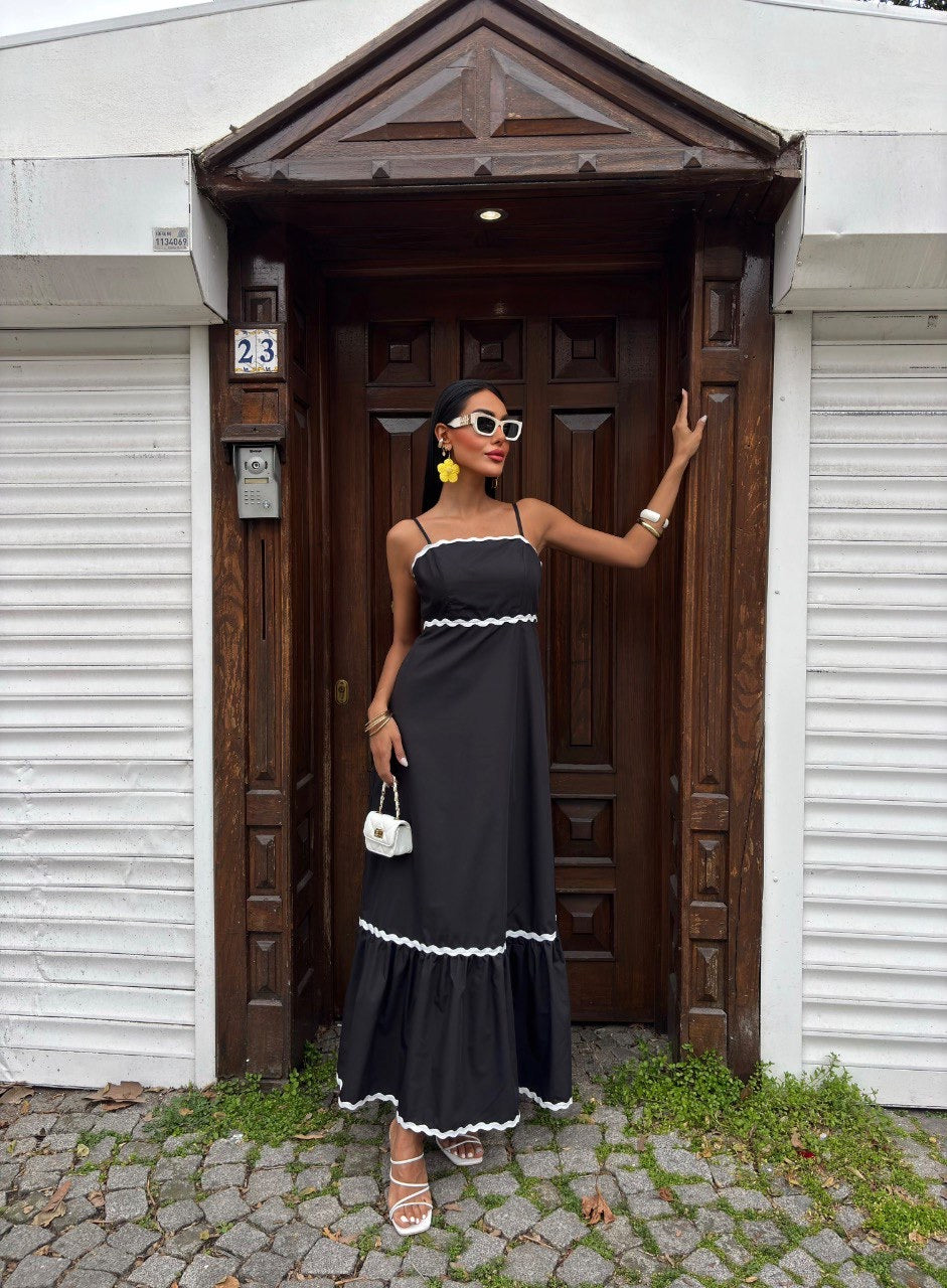 Women's Summer Spaghetti Strap Dress A-Line Sleeveless Maxi with Tiered Design and Rac Trim - Comfort, Womenswear, Minimalist, Basic Casual