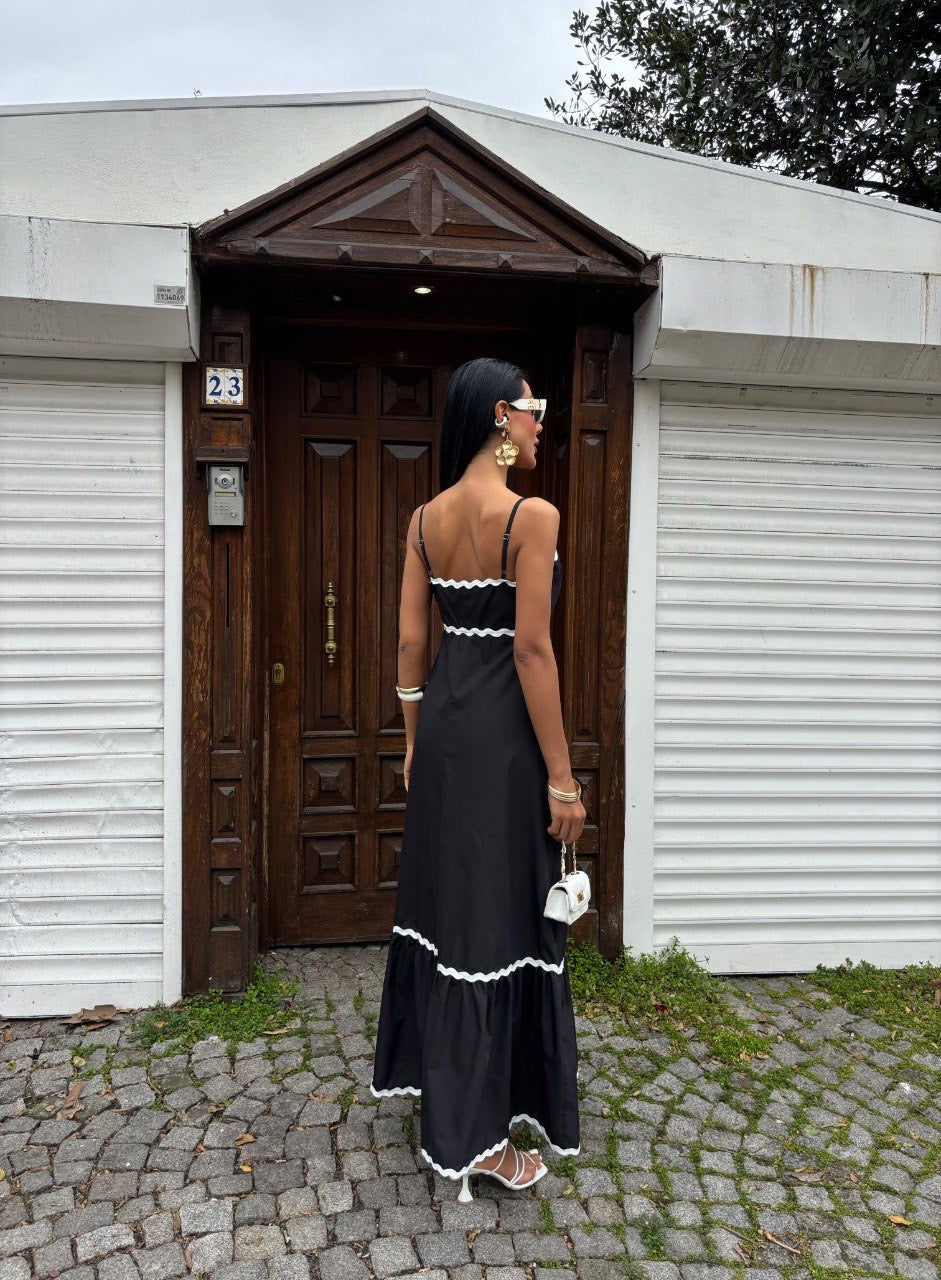 Women's Summer Spaghetti Strap Dress A-Line Sleeveless Maxi with Tiered Design and Rac Trim - Comfort, Womenswear, Minimalist, Basic Casual